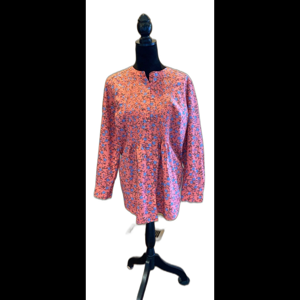 Woman Within Blouse Sz 18 / 20 Peasant Top Coral Pink Button Down Gathered Front